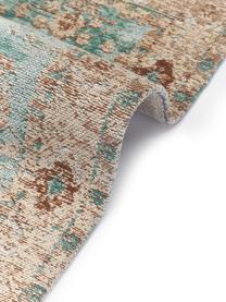 Vintage chenille vloerkleed Rimini in turquoise-bruin, handgeweven, Bovenzijde: 95% katoen, 5% polyester, Onderzijde: 100% katoen, Turquoise, bruin, met patroon, B 200 x L 300 cm (maat L)