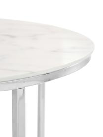 Tavolino rotondo da salotto con piano in vetro effetto marmo Antigua, Struttura: metallo cromato, Bianco effetto marmo. cromato, Ø 80 cm