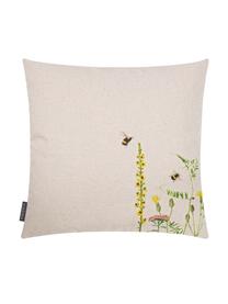 Wendekissenhülle Biene mit Blumenmotiv, 85% Baumwolle, 15% Leinen, Beige, Mehrfarbig, B 50 x L 50 cm