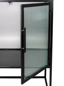 Schwarzes Highboard Boli mit Rillenglas und Metallrahmen, Gestell: Metall, pulverbeschichtet, Front: Sicherheitsglas, Schwarz, B 65 x H 105 cm