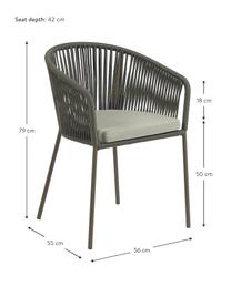 Krzesło ogrodowe Yanet, Tapicerka: 100% poliester, Stelaż: metal ocynkowany, Ciemny zielony, beżowa tkanina, S 56 x G 55 cm