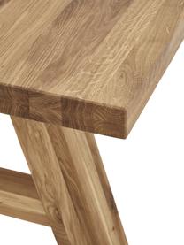 Mesa de comedor de madera de roble Ashton, tamaños diferentes, Madera de roble maciza barnizada
100% madera con certificado FSC, procedente de silvicultura sostenible, Madera de roble aceitada, An 200 x F 100 cm
