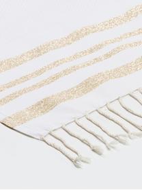 Strandlaken Hamptons met franjes en gouden strepen, Strepen: lurex, Wit, goudkleurig, B 100 x L 200 cm