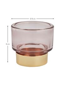 Handgefertigter Teelichthalter Miy in Rosa, Glas, Rosa, transparent, Goldfarben, Ø 8 cm