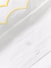 Housse de couette en coton avec volants et ourlet brodé Atina, Jaune, blanc, larg. 200 x long. 200 cm