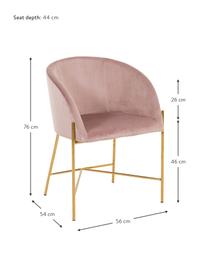 Krzesło tapicerowane z aksamitu Nelson, Tapicerka: aksamit poliestrowy Dzięk, Nogi: metal mosiądzowany, Brudny różowy, S 56 x G 55 cm