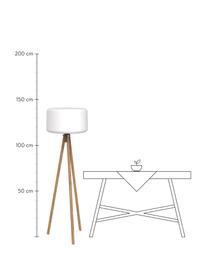 Lampada treppiede a LED da giardino dimmerabile  con spina e telecomando Chloe, Paralume: polietilene, Bianco, legno di faggio, Ø 45 x Alt. 140 cm
