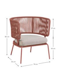 Garten-Loungesessel Nadin mit geflochtenem Seil, Gestell: Metall, verzinkt und lack, Bezug: Polyester, Altrosa, B 74 x T 65 cm
