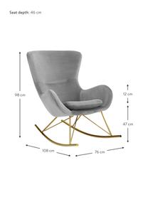 Mecedora de terciopelo Wing, Tapizado: terciopelo (poliéster) Al, Estructura: metal galvanizado, Terciopelo gris, dorado, An 66 x F 102 cm