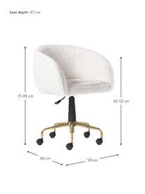 Plyšová židle k psacímu stolu Emmie, výškově nastavitelná, Bílá, zlatá, Š 58 cm, H 60 cm