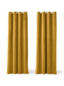 Cortinas opacas de terciopelo con ojales Rush, 2 uds., 100% poliéster (reciclado), Mostaza, An 135 x L 260 cm