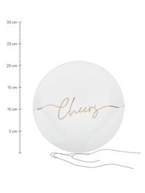 Plato postre de porcelana Cheers, 4 uds., Porcelana, Blanco, latón brillante, Ø 21 cm