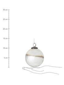 Kerstballen Mouna, 2 stuks, Parelwit, grijs, beige, Ø 10 x H 10 cm