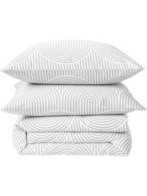Funda nórdica de algodón Arcs, Gris, blanco, Cama 90 cm (155 x 220 cm)
