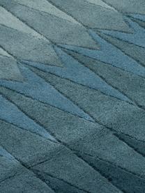 Alfombra artesanal de diseño Acacia, Parte superior: 100% lana, Reverso: 100% algodón Las alfombra, Tonos azules, tonos beige, An 140 x L 200 cm (Tamaño S)