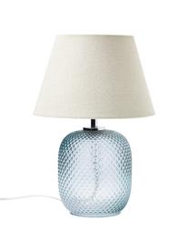 Lampada da tavolo piccola con base in vetro colorato Cornelia, Paralume: poliestere, Base della lampada: vetro, Beige, blu, Ø 28 x Alt. 38 cm