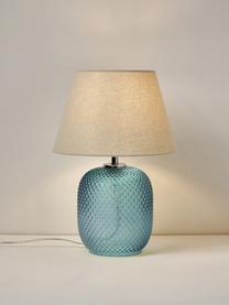 Lampada da tavolo piccola con base in vetro colorato Cornelia, Paralume: poliestere, Base della lampada: vetro, Beige, blu, Ø 28 x Alt. 38 cm