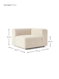 Modulo angolare in bouclé Lena, Rivestimento: bouclé (93% poliestere, 6, Rivestimento: cuscino in schiuma con an, Struttura: legno di pino, compensato, Piedini: plastica, Bouclé beige, Larg. 105 x Prof. 106 cm, angolo a sinistra