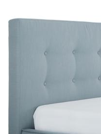 Čalúnená posteľ s drevenými nohami Moon, Modrosivá, Š 140 x D 200 cm