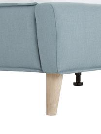 Lit matelassé avec pieds en bois Moon, Tissu bleu-gris, larg. 140 x long. 200 cm