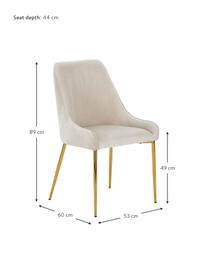 Fluwelen stoel Ava in beige, Bekleding: fluweel (100% polyester), Poten: metaal gegalvaniseerd, Fluweel beige, goudkleurig, B 53 x D 60 cm