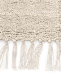 Handgetuft katoenen vloerkleed Bina met ruitjesmotief en franjes, Beige,wit, B 80 x L 150 cm (maat XS)
