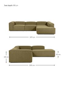 Narożna sofa modułowa XL Lennon, Tapicerka: 100% poliester Dzięki tka, Stelaż: lite drewno, sklejka, Nogi: tworzywo sztuczne, Zielona tkanina, S 329 x W 68 cm, prawostronna