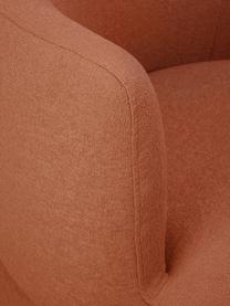 Poltrona di design in bouclé Solomon, Rivestimento: 100% poliestere Con 35.00, Struttura: legno massiccio di abete , Gambe: plastica, Tessuto bouclé rosso corallo, Larg. 95 x Prof. 80 cm