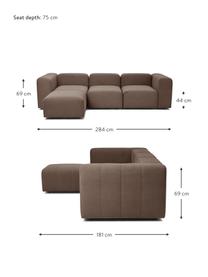 Canapé modulable 4 places brun foncé avec pouf Lena, Tissu brun foncé, larg. 284 x prof. 181 cm