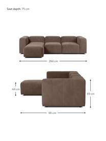 Sofa modułowa z pufem Lena (4-osobowa), Tapicerka: tkanina (88% poliester, 1, Stelaż: drewno sosnowe, sklejka, , Nogi: tworzywo sztuczne, Ciemnobrązowa tkanina, S 284 x G 181 cm