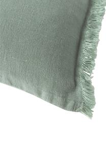 Funda de cojín de lino con flecos Luana, 100% lino

Por naturaleza, el lino tiene un tacto bastante aspero y un aspecto arrugado natural
La alta resistencia al desgarro hace que el lino sea muy resistente., Verde salvia, An 40 x L 40 cm