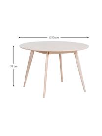 Okrúhly jedálenský stôl z dubového dreva Yumi, Ø 115 cm, Dubové drevo, masívne a biela leštená, Dubové drevo, biela leštená, Ø 115 x V 74 cm