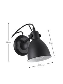 Verstelbare wandlamp Ethan in industrieel design, Lampenkap: gepoedercoat metaal, Zwart, D 20 x H 22 cm