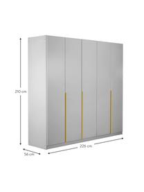 Drehtürenschrank Mia, 5-türig, Holzwerkstoff aus heimischen Hölzern aus nachhaltiger Forstwirtschaft, beschichtet, Grau, Goldfarben, B 226 x H 210 cm