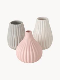 Set 3 vasi decorativi piccoli in gres Wilma, Gres, Grigio chiaro, rosa chiaro, bianco latte, Set in varie misure