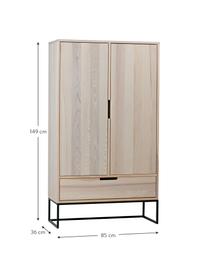 Dressoir Silas, Frame: geborsteld en gelakt esse, Poten: gelakt metaal, Beige, 85 x 149 cm