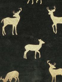 Bestickte Samt-Kissenhülle Deerhunter in Schwarz, 100% Baumwollsamt, Schwarz, Goldfarben,  imt Hirsch-Muster, B 50 x L 50 cm