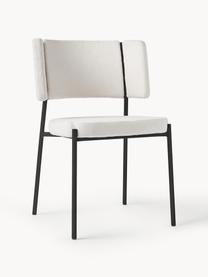 Bouclé gestoffeerde stoelen Samantha, 2 stuks, Bekleding: bouclé (100 % polyester) , Poten: metaal, gecoat, Bouclé Off White, zwart, B 55 x H 55 cm