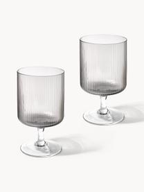 Verres à vin striés soufflés bouche Ripple, 2 pièces, Verre, soufflé bouche, Gris, transparent et haute brillance, Ø 8 x haut. 13 cm, 270 ml