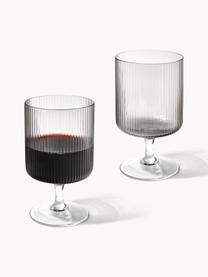 Verres à vin striés soufflés bouche Ripple, 2 pièces, Verre, soufflé bouche, Gris, transparent et haute brillance, Ø 8 x haut. 13 cm, 270 ml