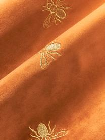 Geborduurde fluwelen kussenhoes Nora, 100% polyester fluweel, Terracotta, goudkleurig, B 45 x L 45 cm