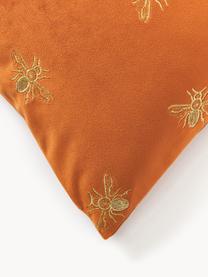 Poszewka na poduszkę z aksamitu z haftem Nora, 100% aksamit poliestrowy, Terakota, odcienie złotego, S 45 x D 45 cm