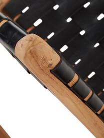 Poltrona in pelle con struttura in legno Coffee, Struttura: legno di teak naturale, Teak, nero, Larg. 63 x Prof. 75 cm