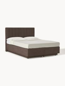 Boxspringbed Livia met opbergruimte, Matras: 5-zones pocketvering, Geweven stof donkerbruin, B 140 x L 200 cm, hardheidsgraad H3