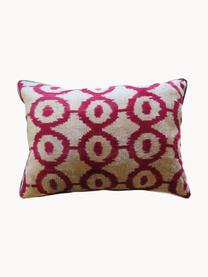 Housse de coussin en velours avec motif abstrait Velvety, Velours de soie (50 % soie, 50 % coton), Beige clair, rose vif, larg. 40 x long. 60 cm