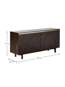 Credenza in legno massello Karl, Piedini: metallo verniciato a polv, Legno di mango, dorato, Larg. 165 x Alt. 61 cm