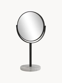 Ronde make-up spiegel Ramona met witte marmeren voet, Lijst: metaal, Voet: marmer, Zwart, wit, gemarmerd, Ø 20 x H 34 cm