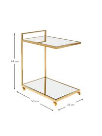 Bar cart Classy goudkleurig met spiegelglas, Frame: vermessingd edelstaal, Plateaus: gespiegeld glas, Wieltjes: kunststof, Frame: goudkleurig. Plateaus: glas. Wieltjes: wit, 50 x 64 cm