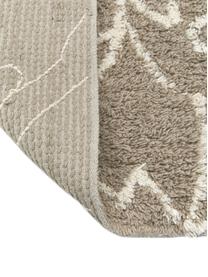 Tapis de bain beige à franges Lotus, 100 % coton, Beige, blanc, larg. 50 x long. 70 cm