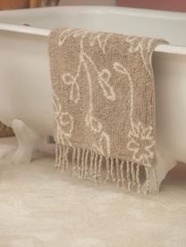 Badvorleger Lotus mit Fransen, 100% Baumwolle, Beige, Weiss, mit Floralem-Muster, B 50 x L 70 cm